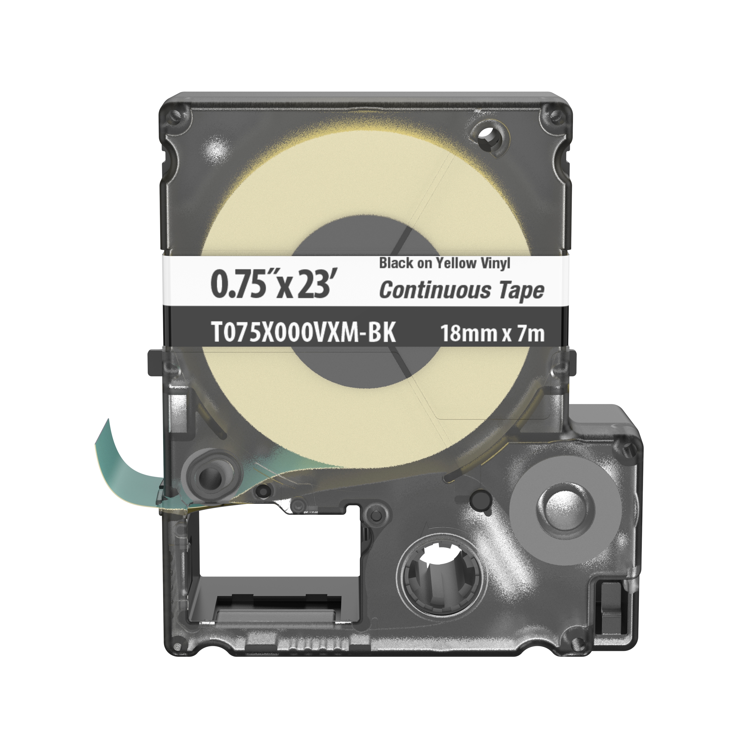 Casete de Etiquetas de Vinilo de Cinta Continua, Color Negro Sobre Blanco, Uso Interior/Exterior, 18 mm de Ancho x 7 Metros (22.97 pies) de Largo
