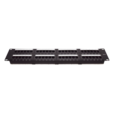 Panel de parcheo de impacto (110) UTP de 48 puertos Cat6, 19in, 2U, con barra para organizar cable