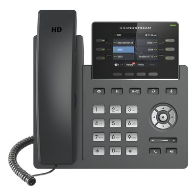 Teléfono IP Grado Operador, 3 líneas SIP con 6 cuentas, puertos Gigabit,PoE, pantalla a color 2.4", codec Opus, IPV4/IPV6 con gestión en la nube GDMS