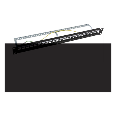 Patch panel modular Blindado (STP) de 24 puertos, con barra para organizar cable