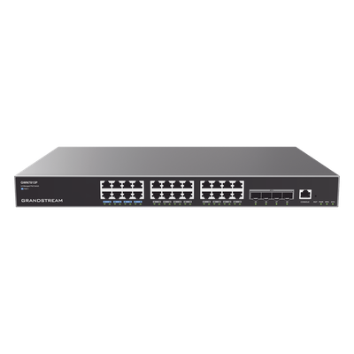 Switch Capa 3 Gigabit PoE+ Administrable / 24 puertos 10/100/1000 Mbps + 4 Puertos SFP+ 10G Uplink / Hasta 360W / Compatible con GWN Cloud.