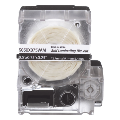 Casete de 200 Etiquetas Autolaminadas de 25.4 x 38.1 mm, para Cables de 3.1 a 7 mm de Diámetro, Área de Impresión Color Blanco
