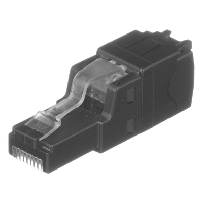 Plug RJ45 UTP, Instalación Recta, Terminación en Campo Certificable, Compatible con Cat5e, Cat6 y Cat6A, Color Negro